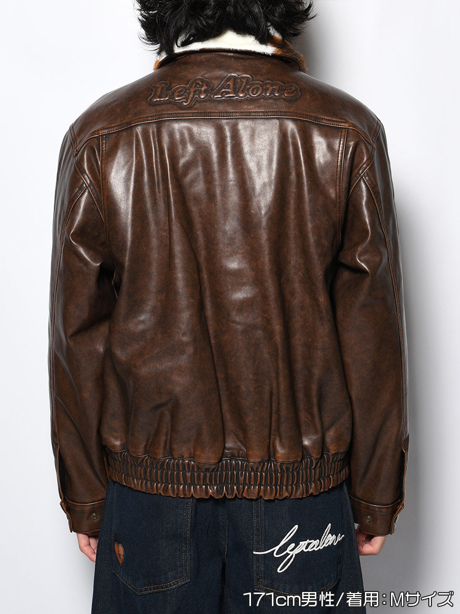FAKE LEATHER JKT -BROWN-
