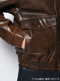 FAKE LEATHER JKT -BROWN-
