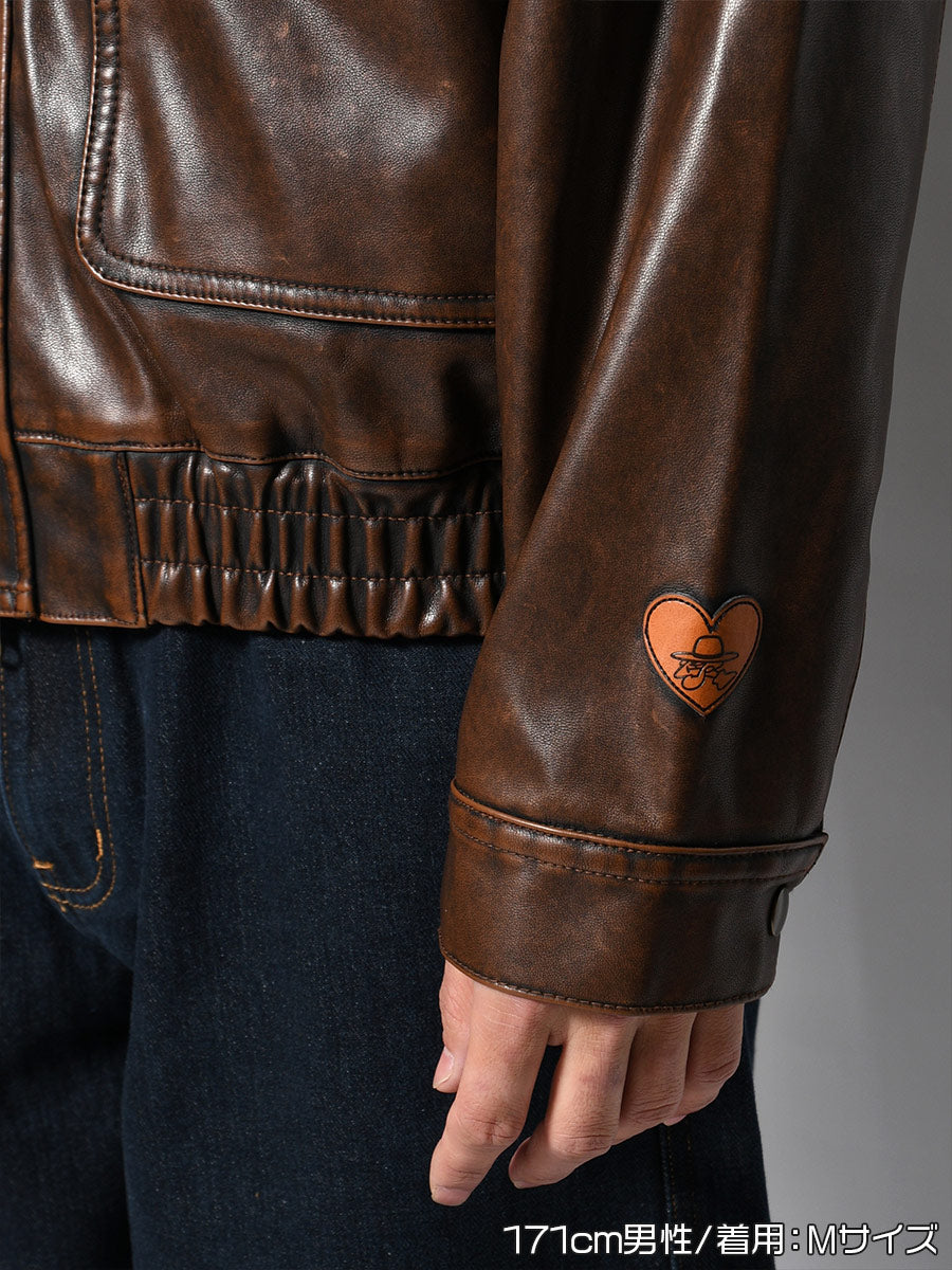 FAKE LEATHER JKT -BROWN-