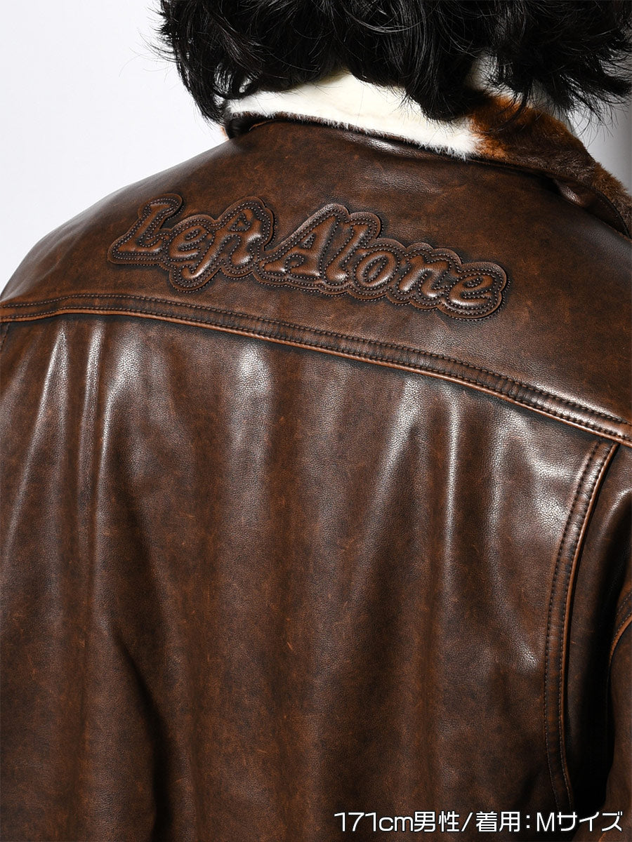 FAKE LEATHER JKT -BROWN-