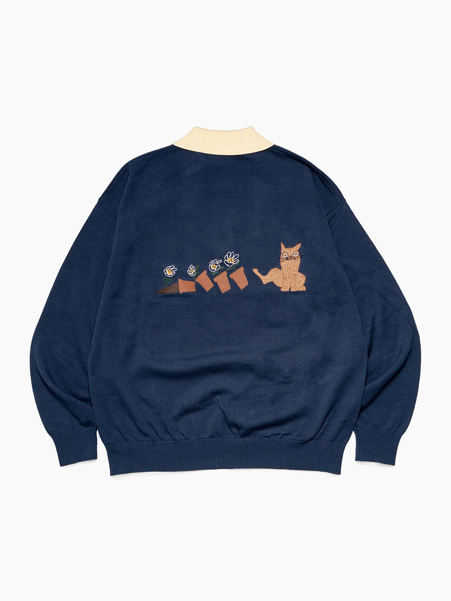 KNIT POLO -NAVY-