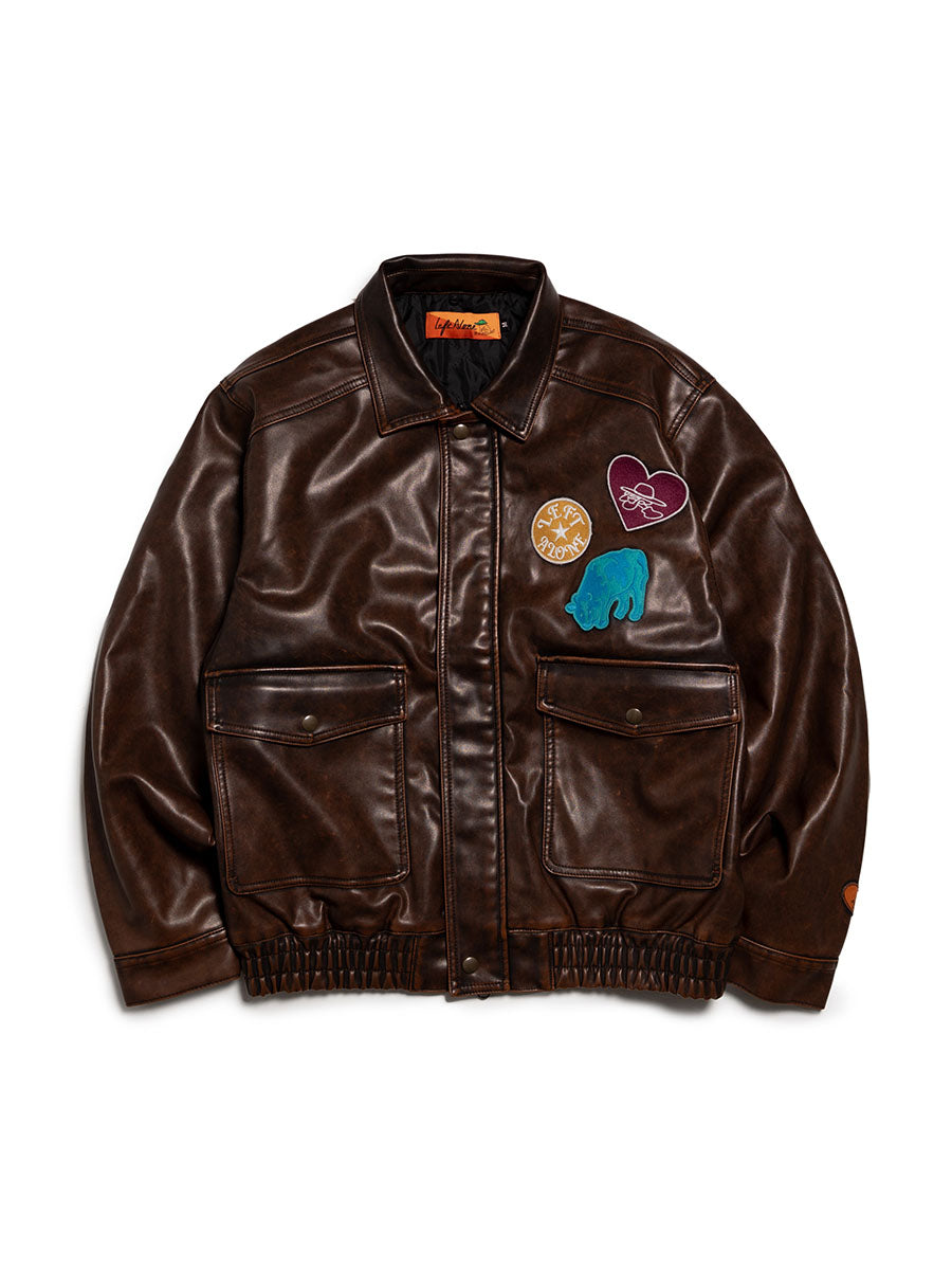FAKE LEATHER JKT -BROWN-
