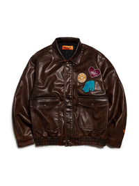 FAKE LEATHER JKT -BROWN-