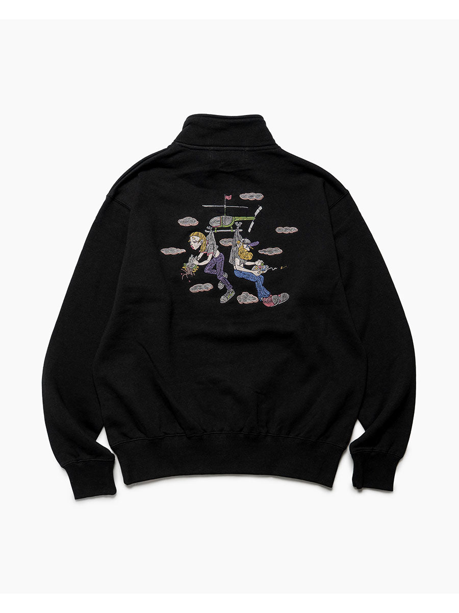 HALF ZIP SWEAT -BLACK-