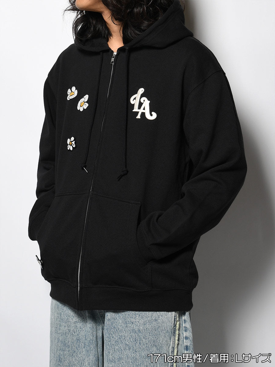 FLOWER ZIP PARKA -BLACK-