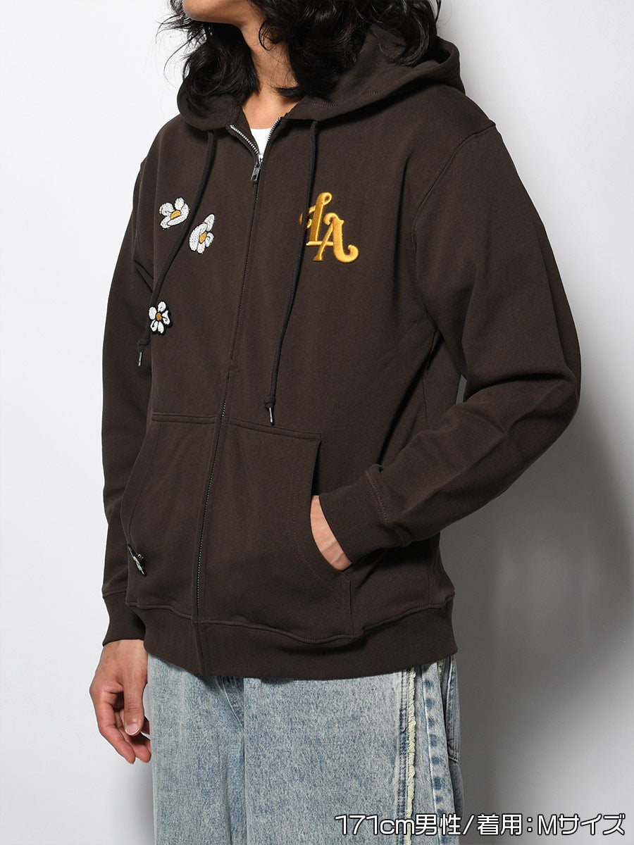 FLOWER ZIP PARKA -BROWN-