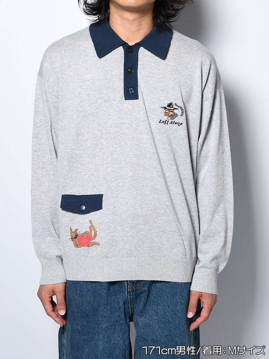 KNIT POLO -GREY-