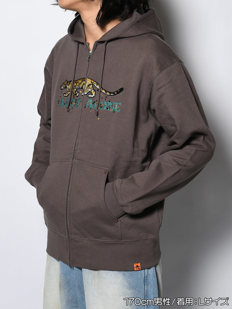 LEOPARD ZIP PARKA -CHARCOAL-