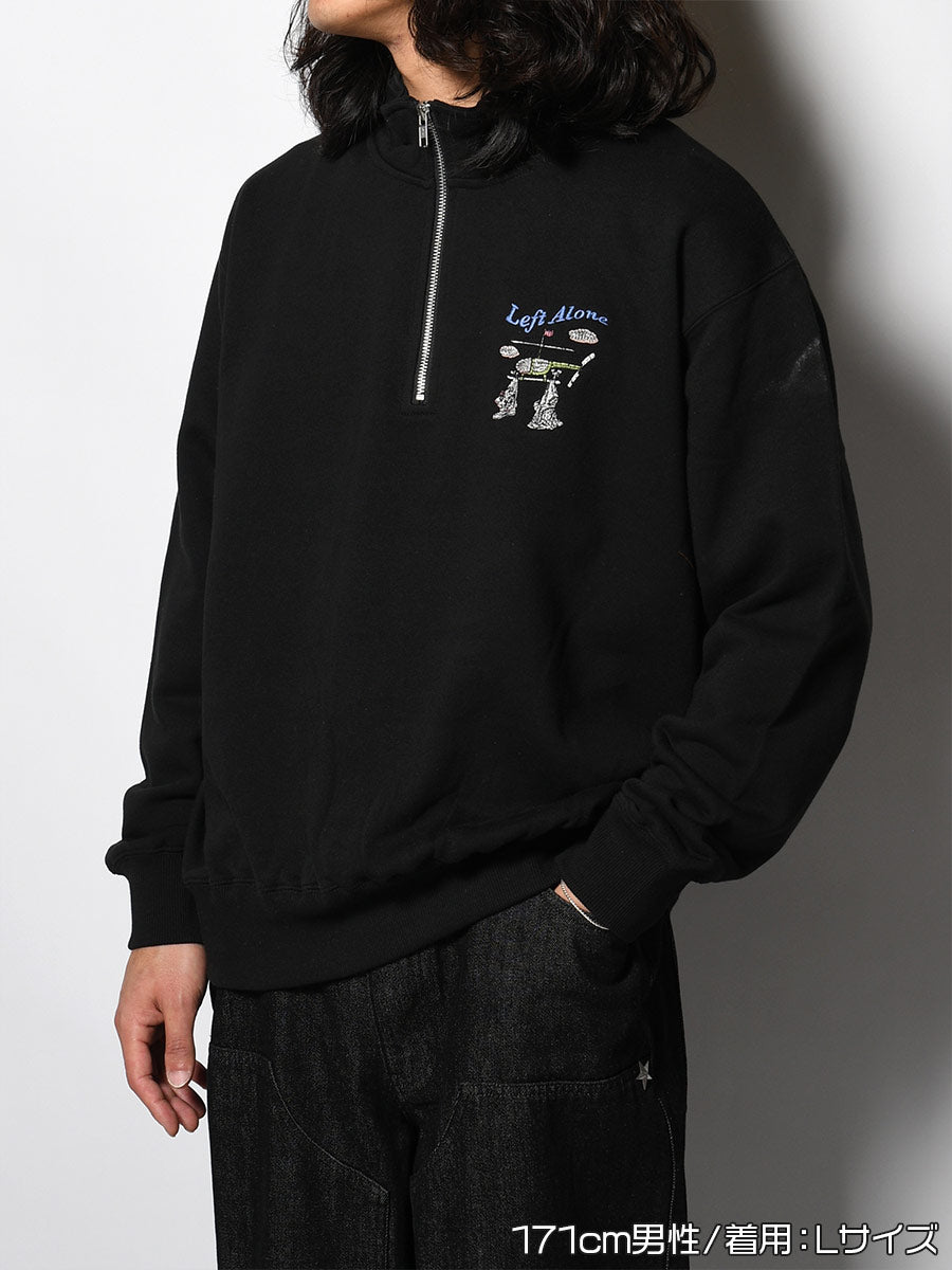 HALF ZIP SWEAT -BLACK-