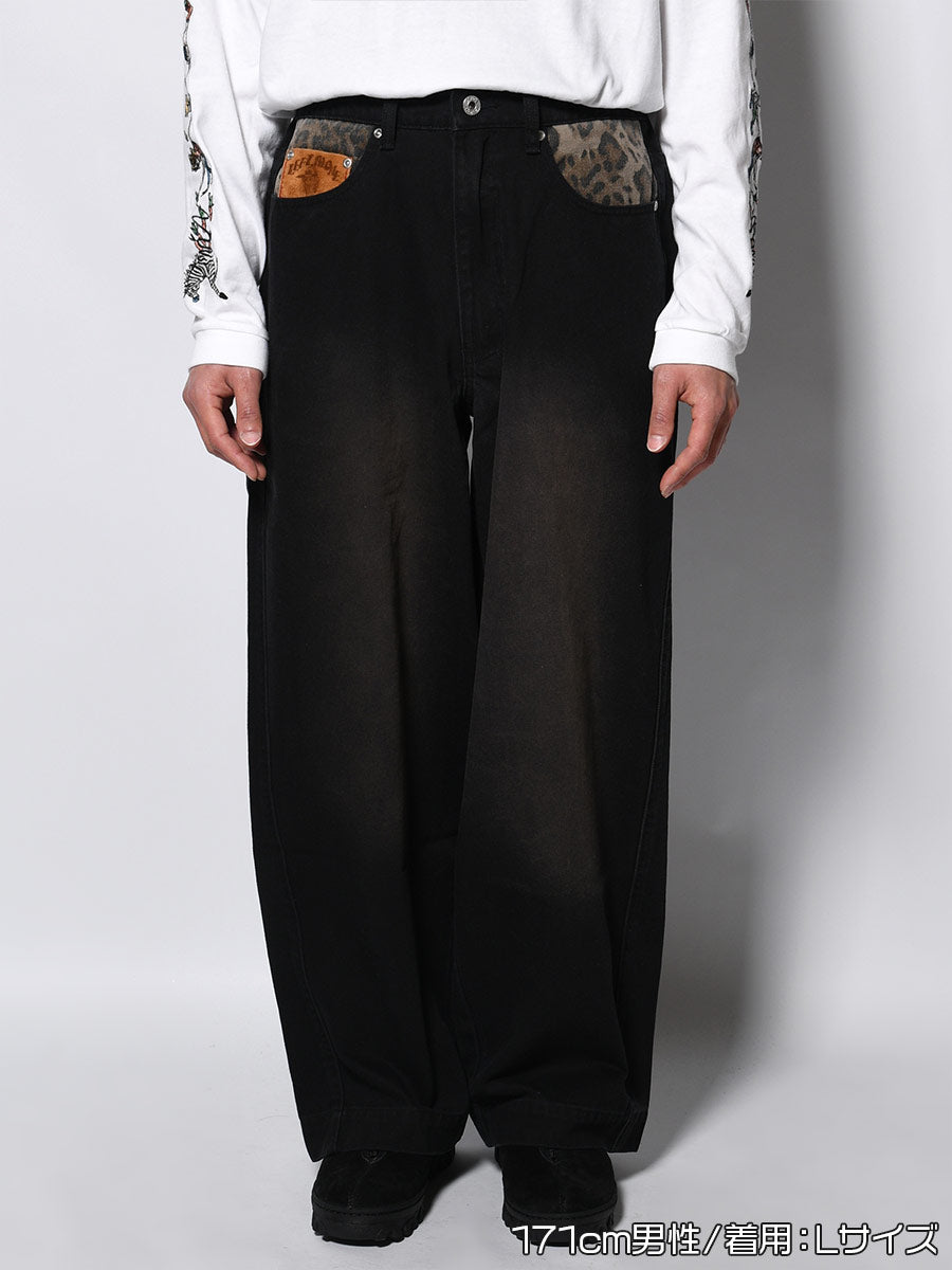 LEOPARD PAINT PANTS -BLACK-