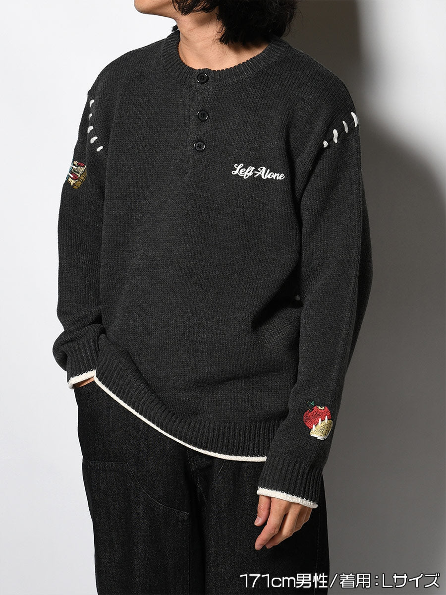 HENLEY STITCH KNIT -CHARCOAL-