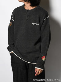 HENLEY STITCH KNIT -CHARCOAL-