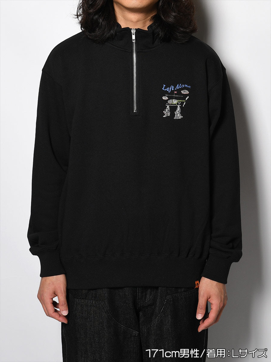 HALF ZIP SWEAT -BLACK-