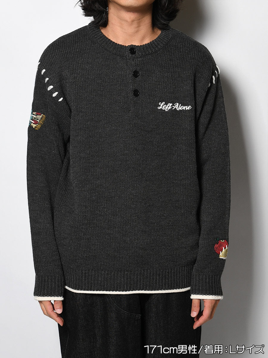 HENLEY STITCH KNIT -CHARCOAL-