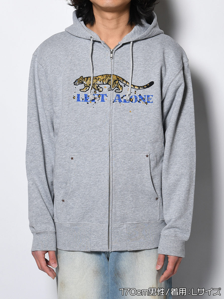 LEOPARD ZIP PARKA -HEATHER GREY-