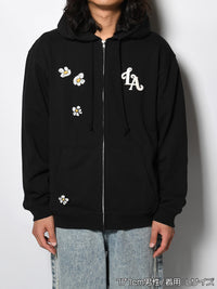 FLOWER ZIP PARKA -BLACK-