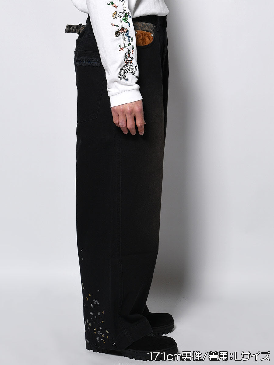 LEOPARD PAINT PANTS -BLACK-