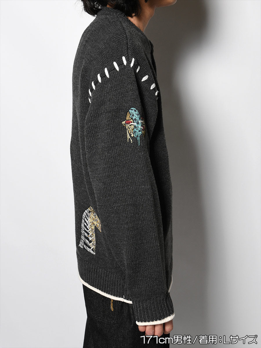 HENLEY STITCH KNIT -CHARCOAL-