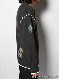 HENLEY STITCH KNIT -CHARCOAL-