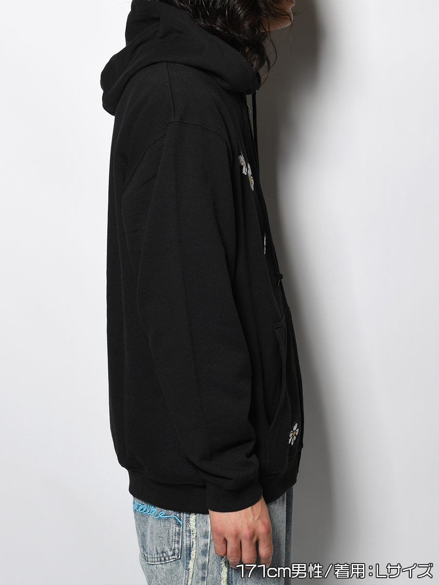 FLOWER ZIP PARKA -BLACK-
