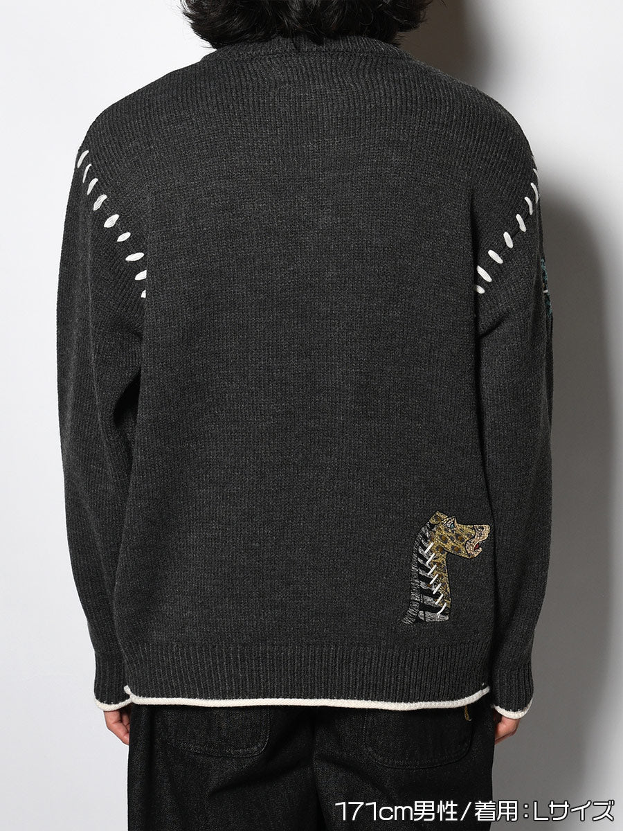 HENLEY STITCH KNIT -CHARCOAL-