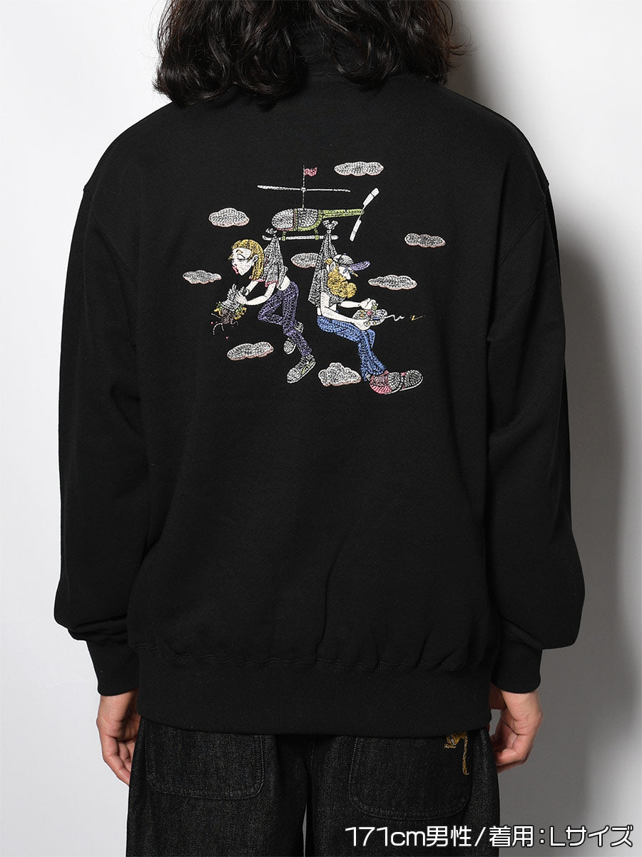 HALF ZIP SWEAT -BLACK-