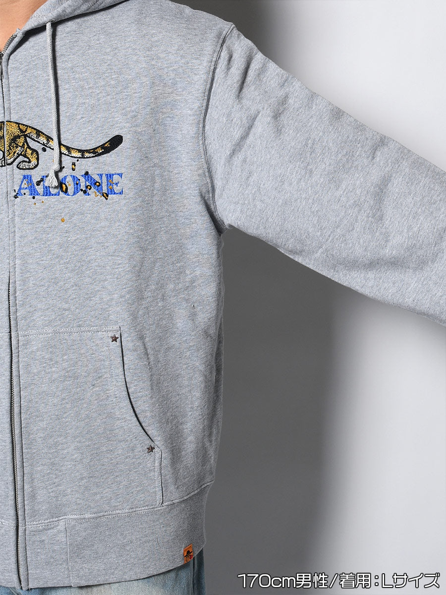 LEOPARD ZIP PARKA -HEATHER GREY-