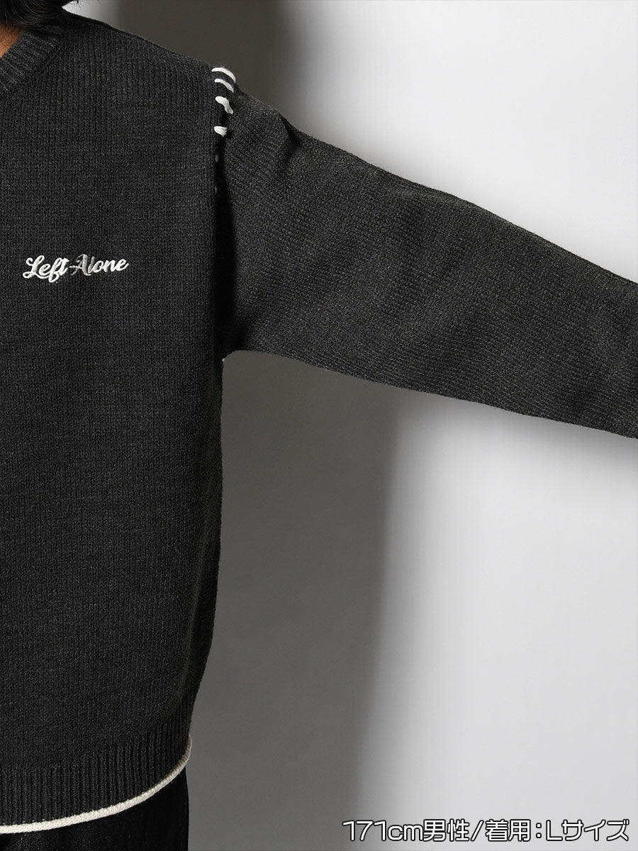 HENLEY STITCH KNIT -CHARCOAL-