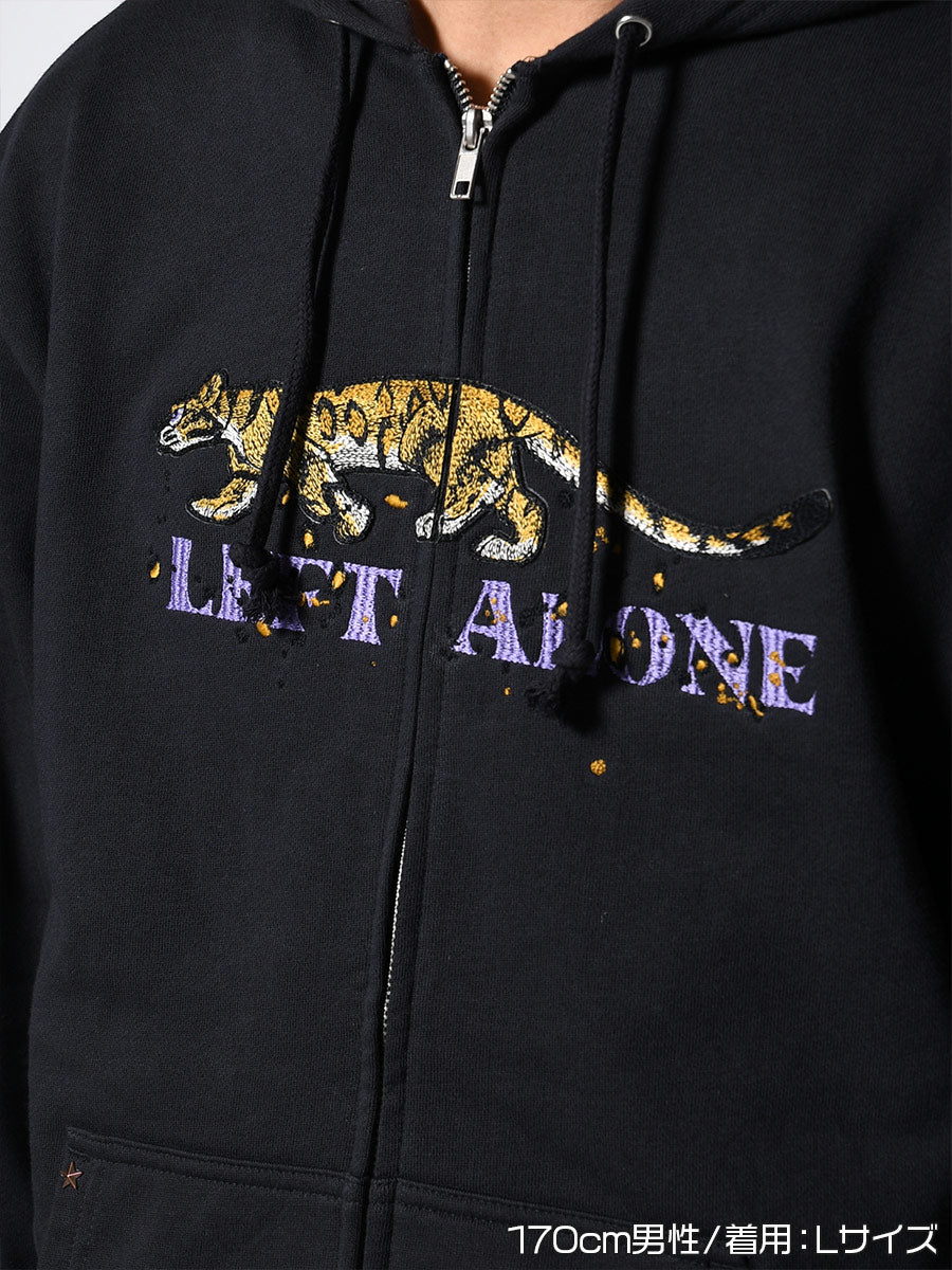 LEOPARD ZIP PARKA -NAVY-