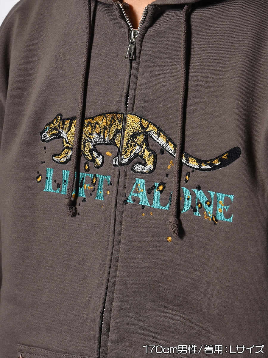 LEOPARD ZIP PARKA -CHARCOAL-