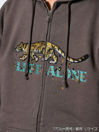 LEOPARD ZIP PARKA -CHARCOAL-