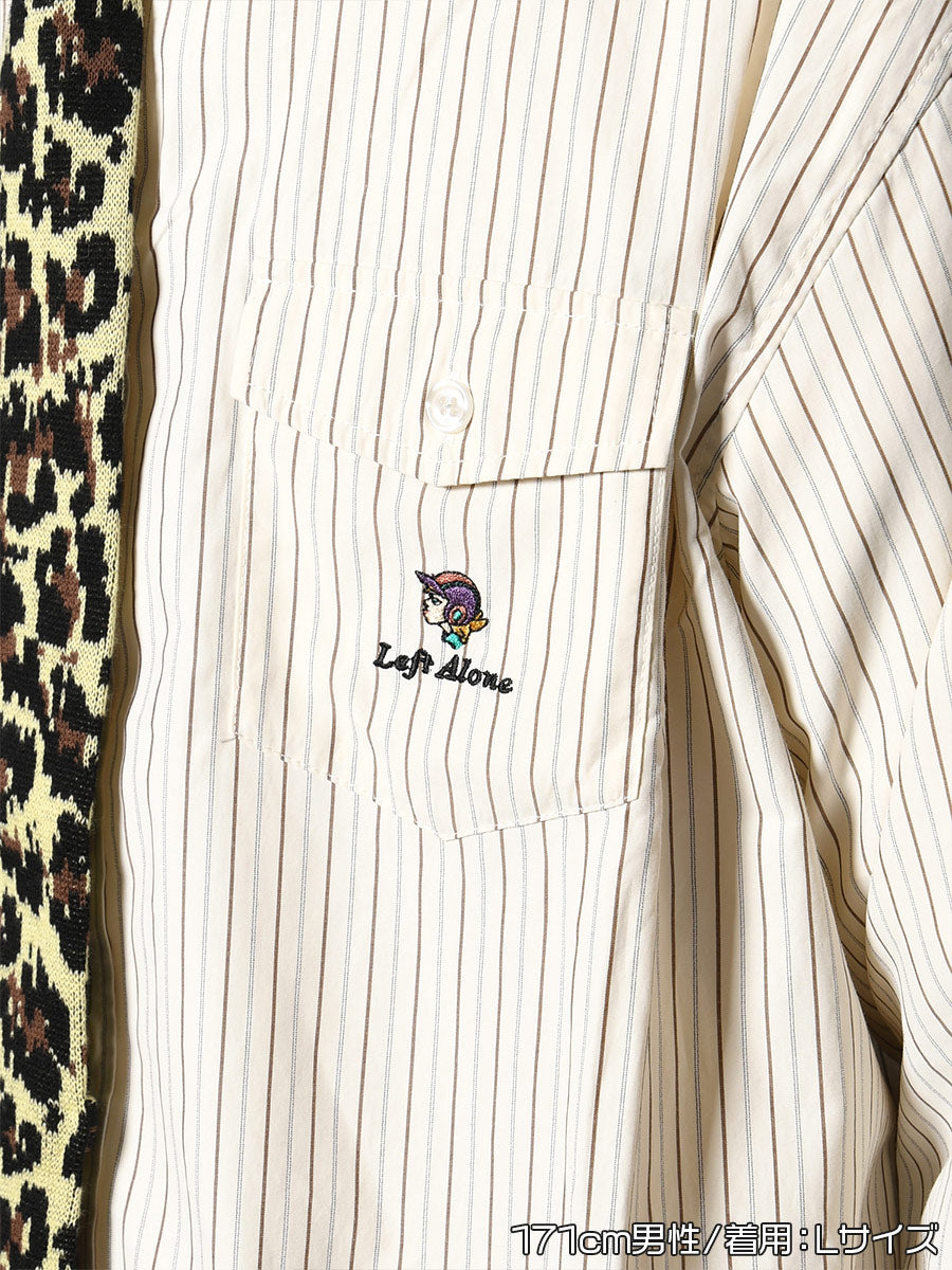 KNIT TIE LS SHIRT -STRIPE(IVORY)-