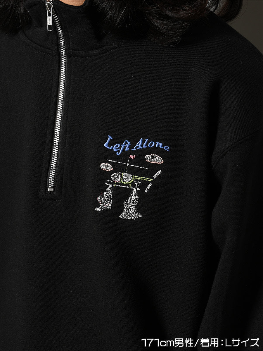HALF ZIP SWEAT -BLACK-