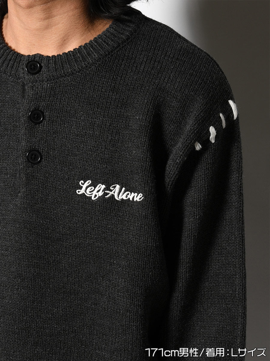 HENLEY STITCH KNIT -CHARCOAL-