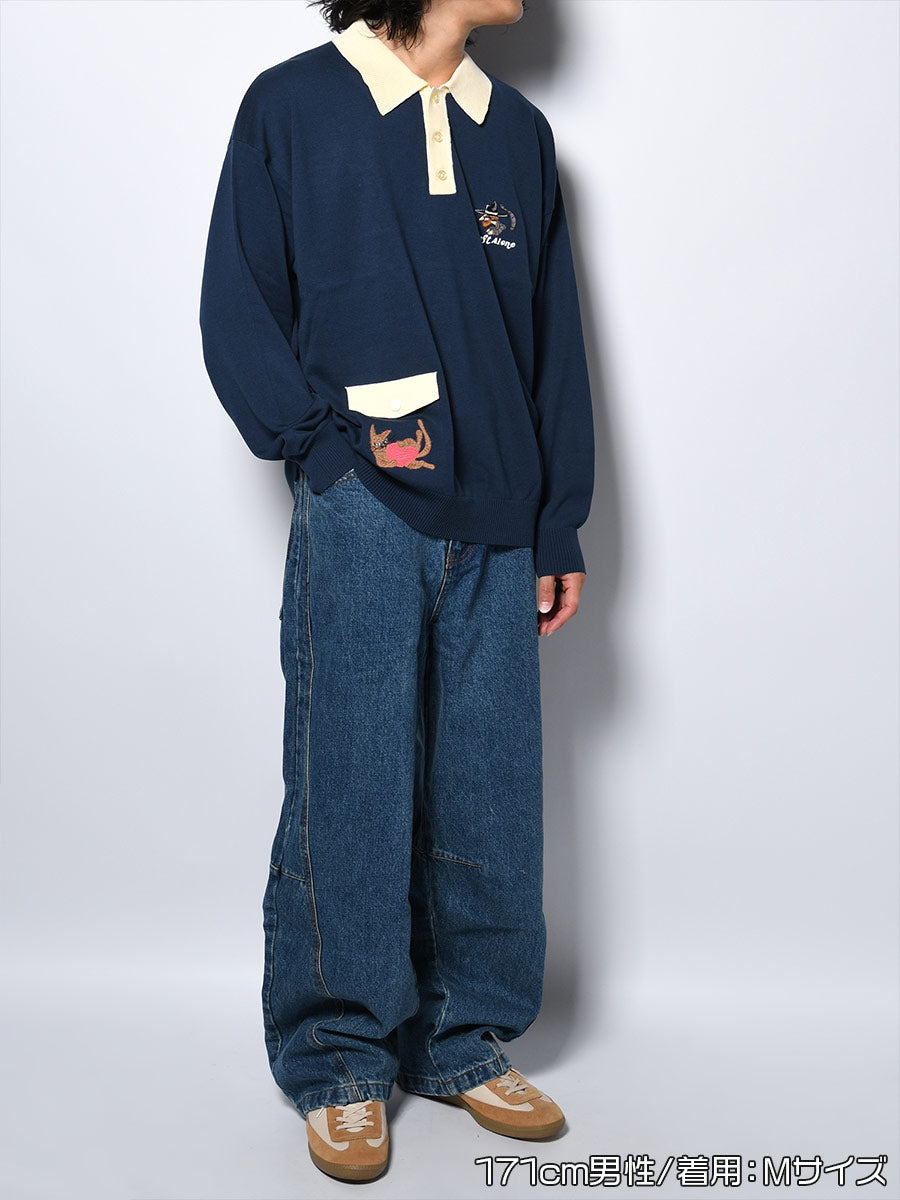 KNIT POLO -NAVY-