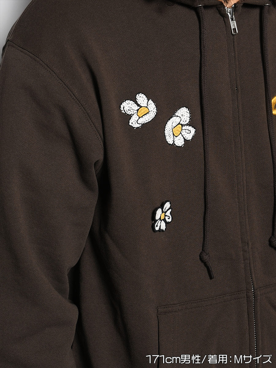 FLOWER ZIP PARKA -BROWN-