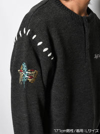 HENLEY STITCH KNIT -CHARCOAL-