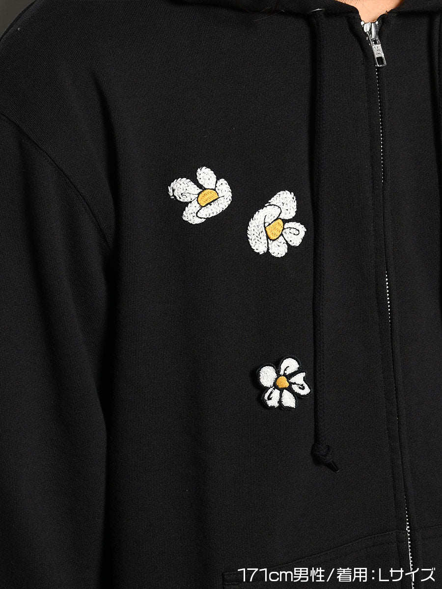 FLOWER ZIP PARKA -BLACK-