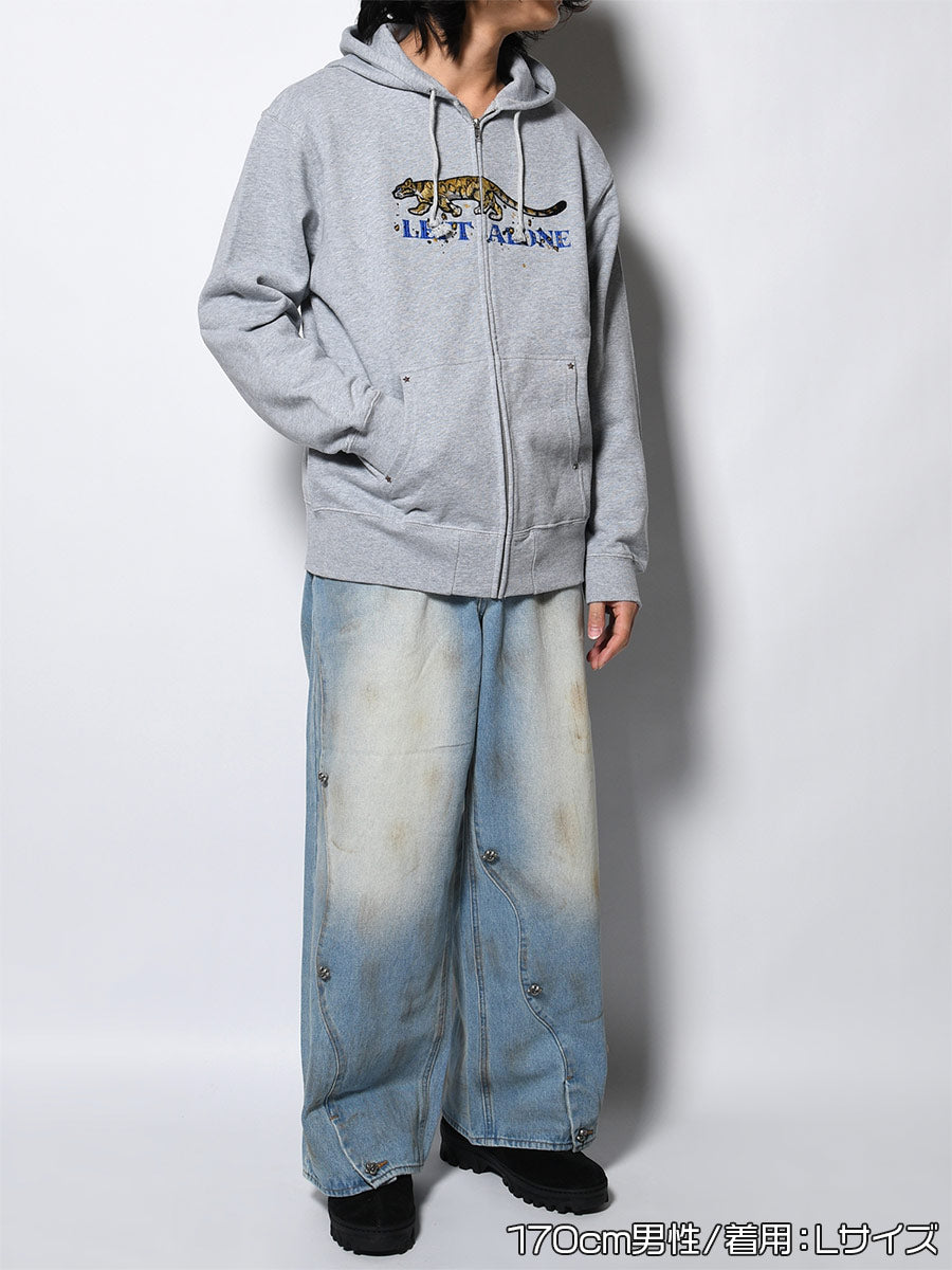 LEOPARD ZIP PARKA -HEATHER GREY-