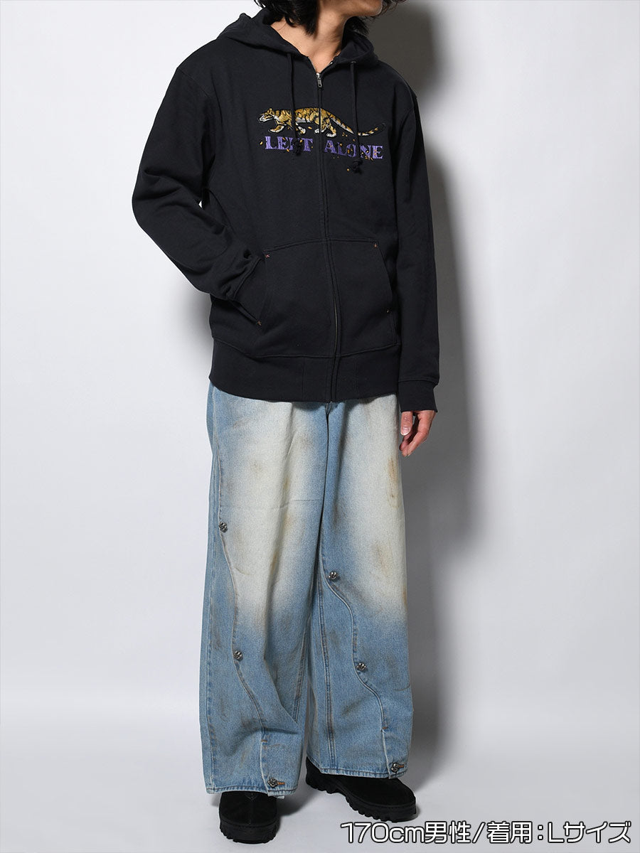 LEOPARD ZIP PARKA -NAVY-