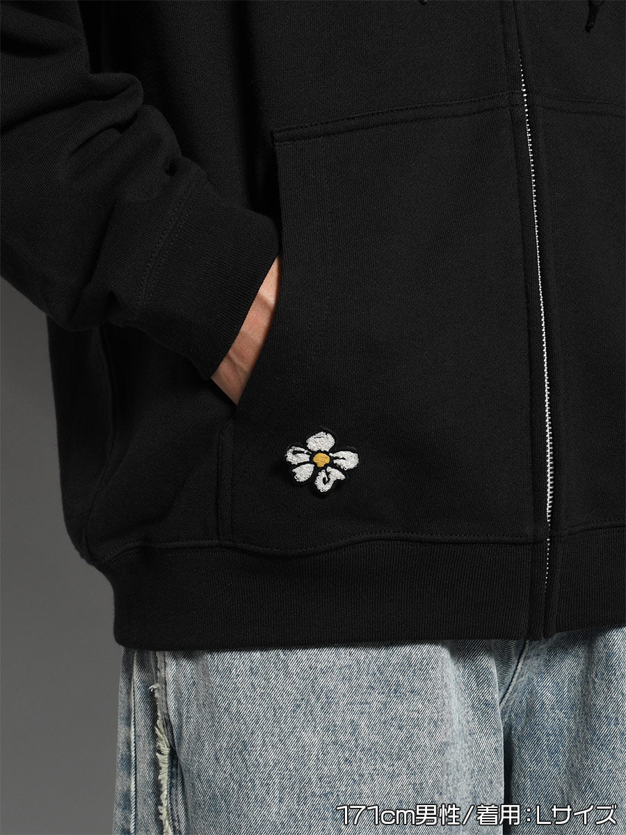 FLOWER ZIP PARKA -BLACK-
