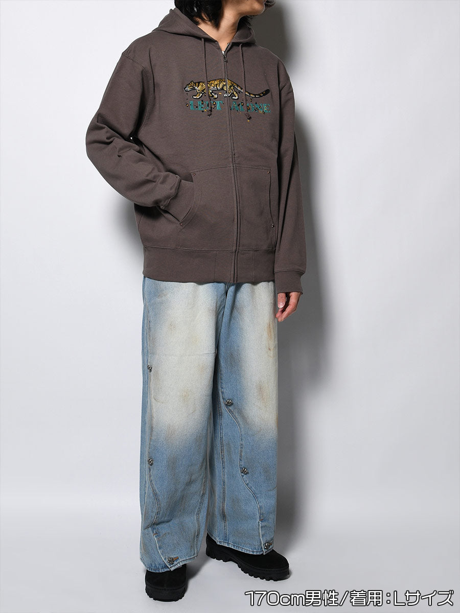 LEOPARD ZIP PARKA -CHARCOAL-