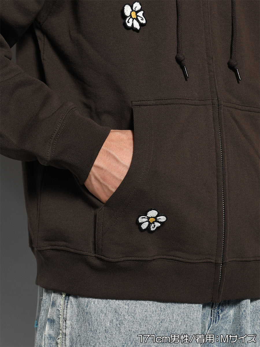 FLOWER ZIP PARKA -BROWN-
