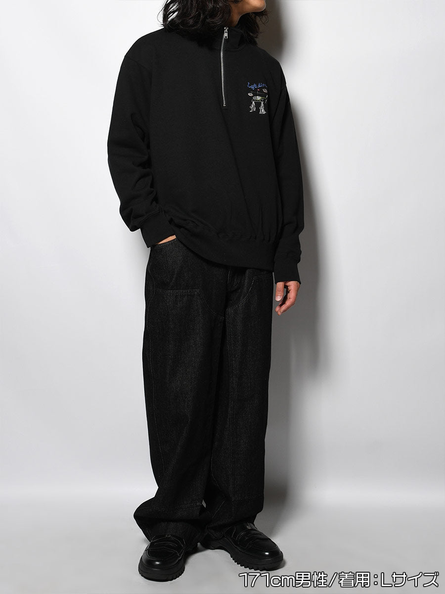 HALF ZIP SWEAT -BLACK-