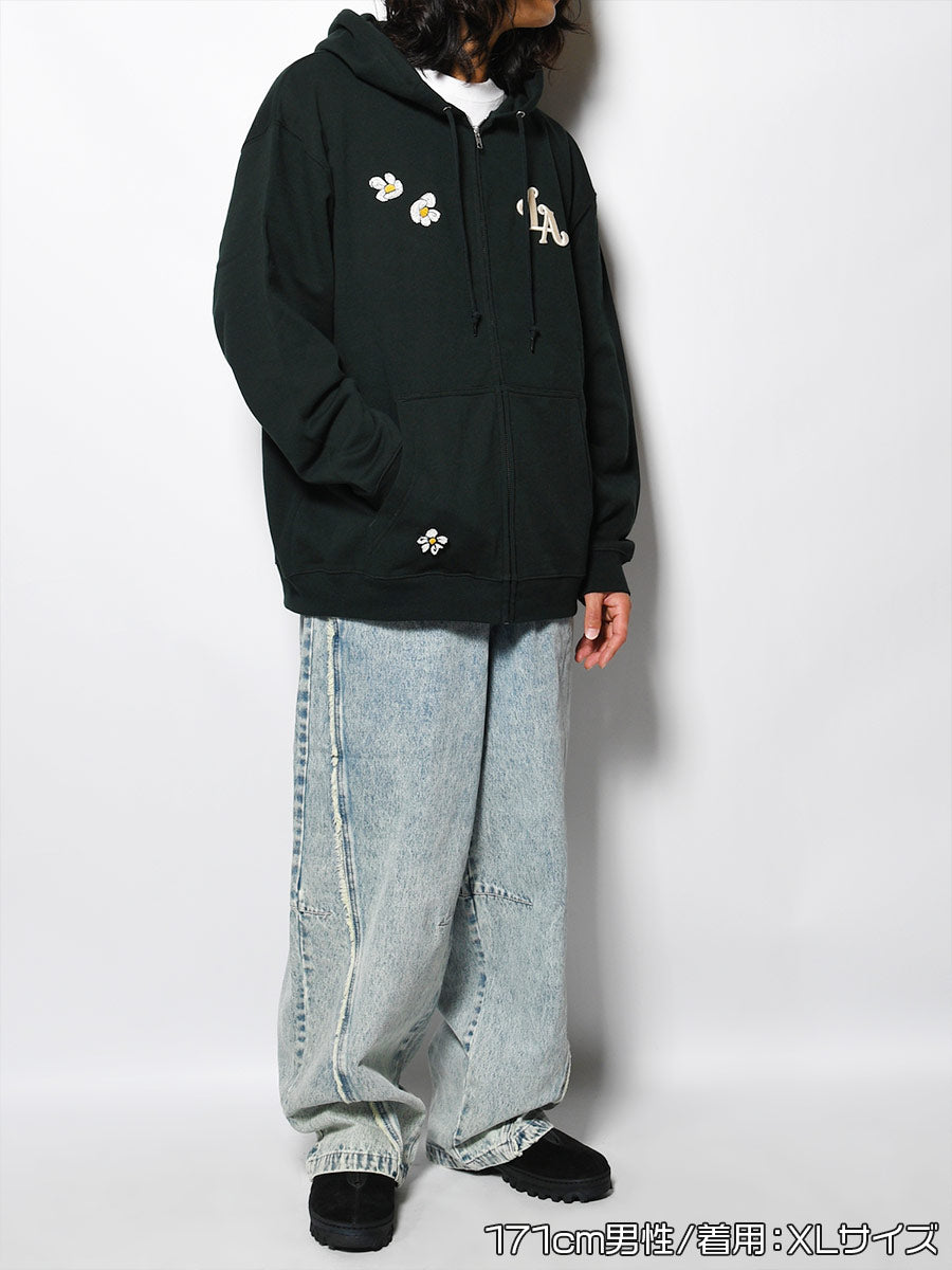 FLOWER ZIP PARKA -GREEN-