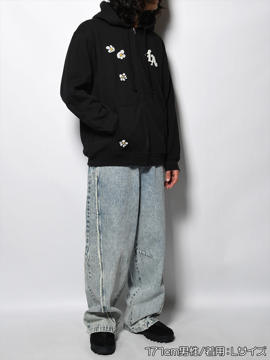 FLOWER ZIP PARKA -BLACK-