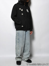 FLOWER ZIP PARKA -BLACK-