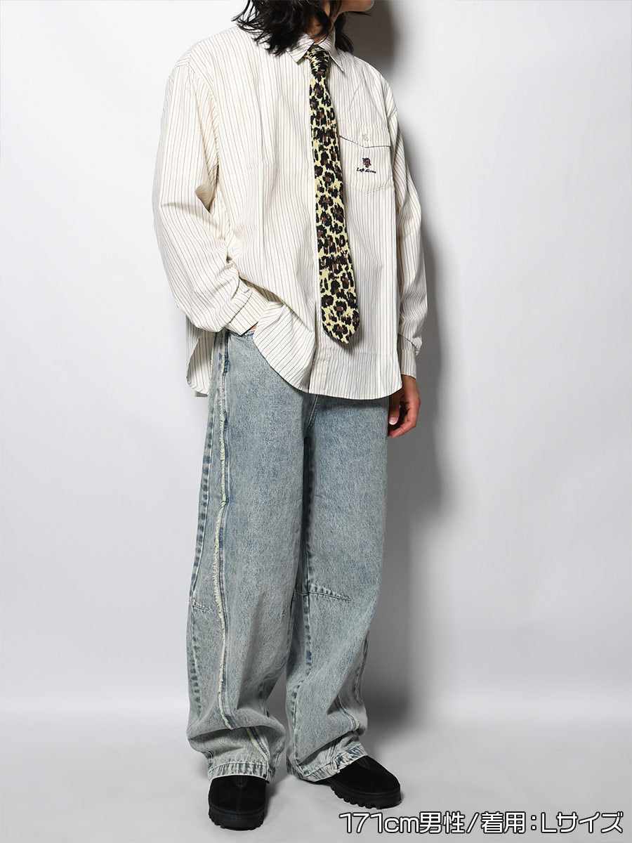 KNIT TIE LS SHIRT -STRIPE(IVORY)-