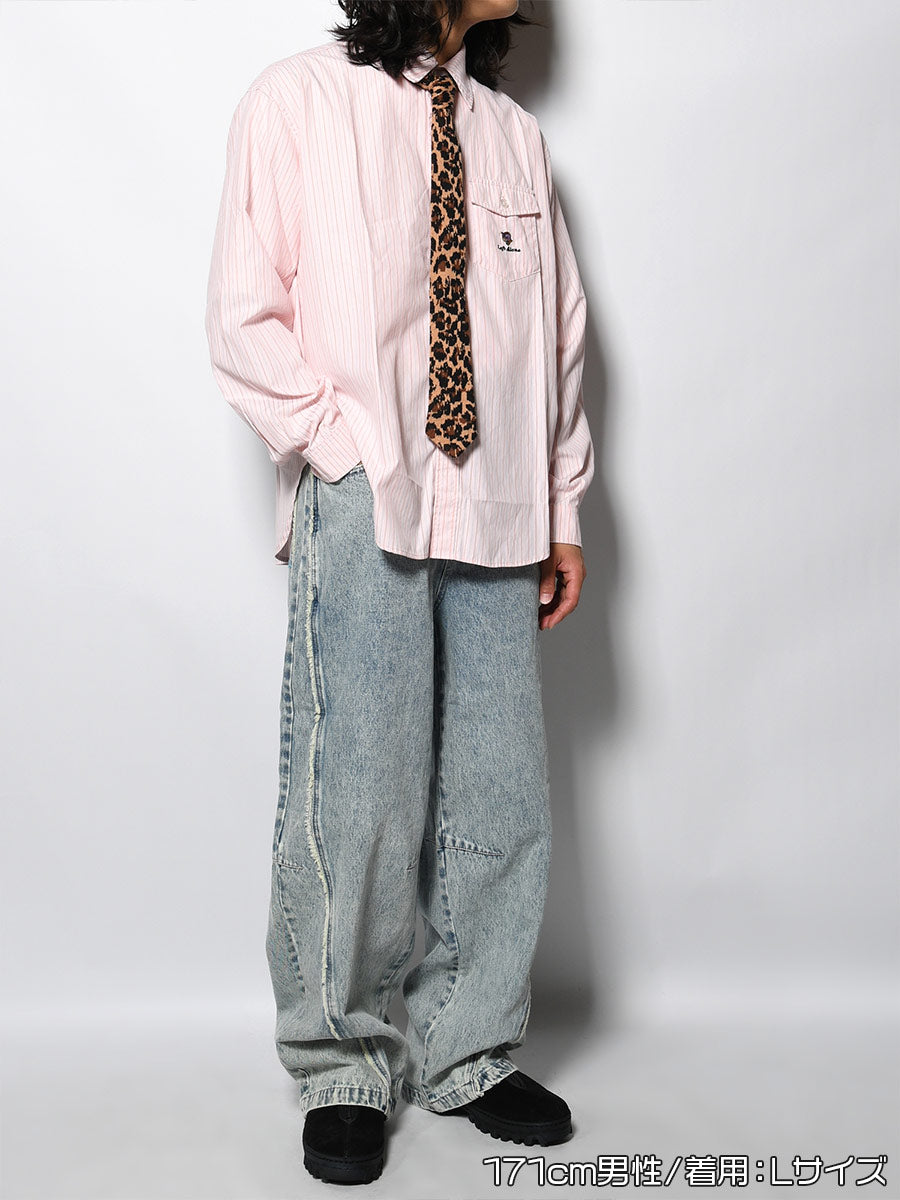 KNIT TIE LS SHIRT -STRIPE2(PINK)-