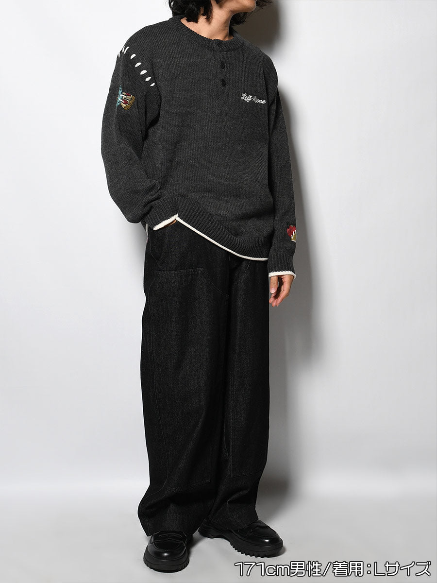 HENLEY STITCH KNIT -CHARCOAL-